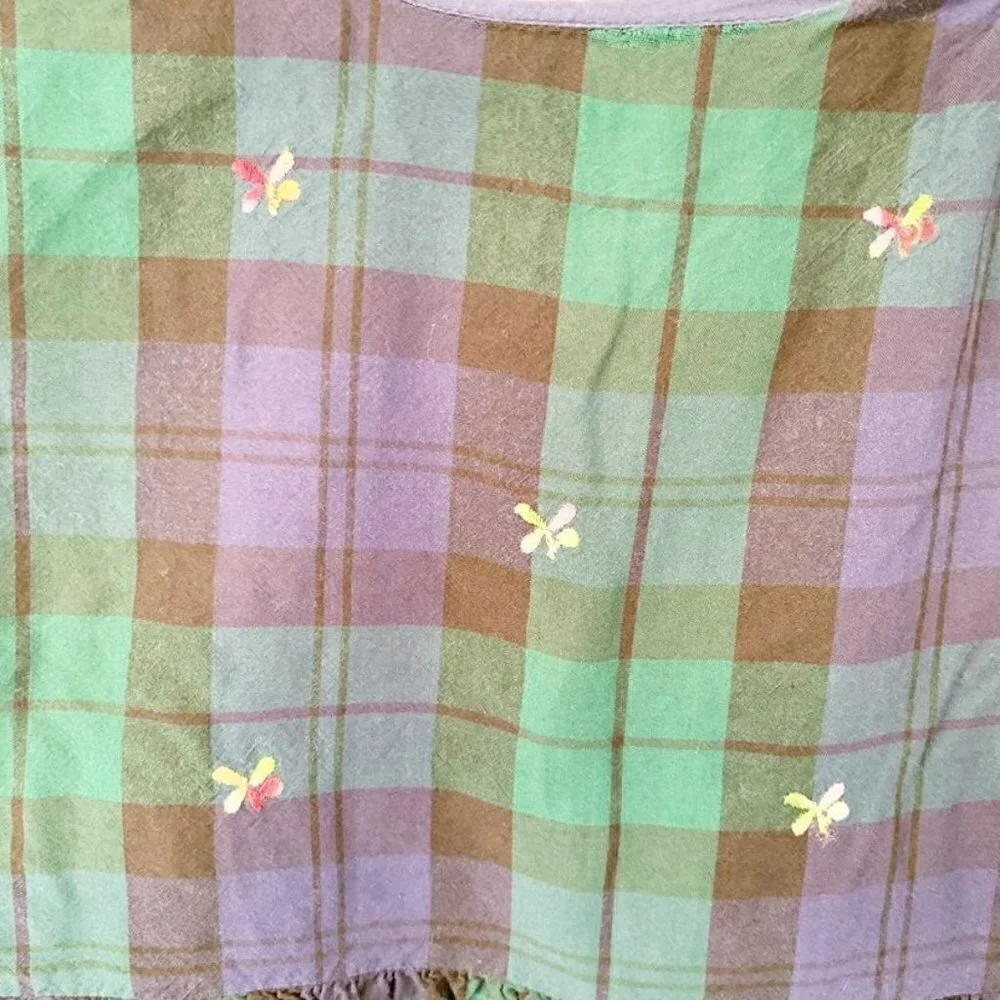 5/$25 Gap Kids Sarah Jessica Parker Plaid Embroidered Butterfly Dress Green Blue